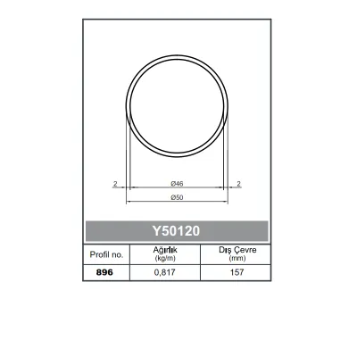Yuvarlak Küpeşte Profil 50 lik Boru 2,0 mm