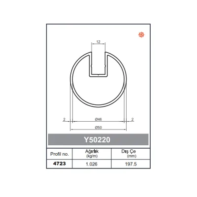 Round Railing Profile Pipe Single channel 50 - 2,0 mm