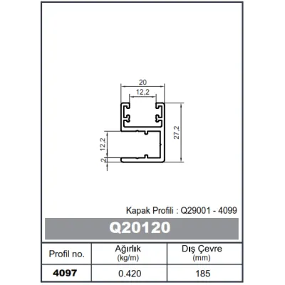 Square Railing Profile 20 x 27 - 2,0 mm