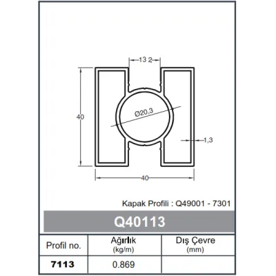 Square Railing Profile 40 x 40 - 1,3 mm