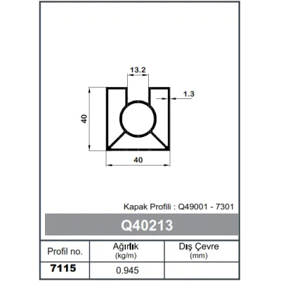 Square Railing Profile - Single Channel 40 x 40 - 1,3 mm