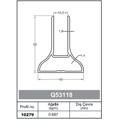 Square Railing Profile  50 x 40 - 1,8 mm