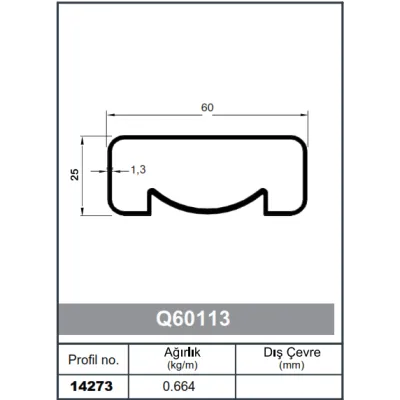 Square Railing Profile  60 x 25 - 1,3 mm